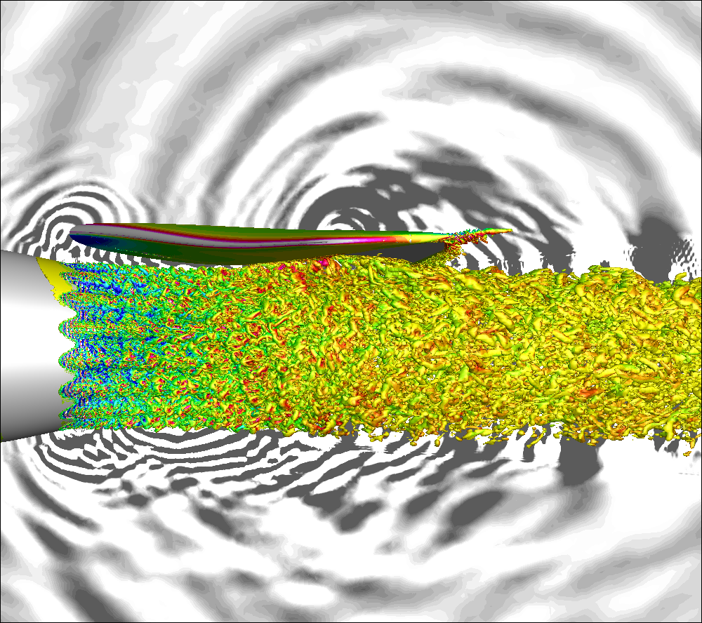Jet noise is the dominant source when the aircraft takes off. It can be even higher when the engine is installed closed to the wing. The additional noise can be caused by nonlinear hydrodynamic jet-wing interactions and linear TE acoustics scatterings. Large-eddy simulation is performed to understand noise sources, and noise reduction technology is explored using serrated nozzles.